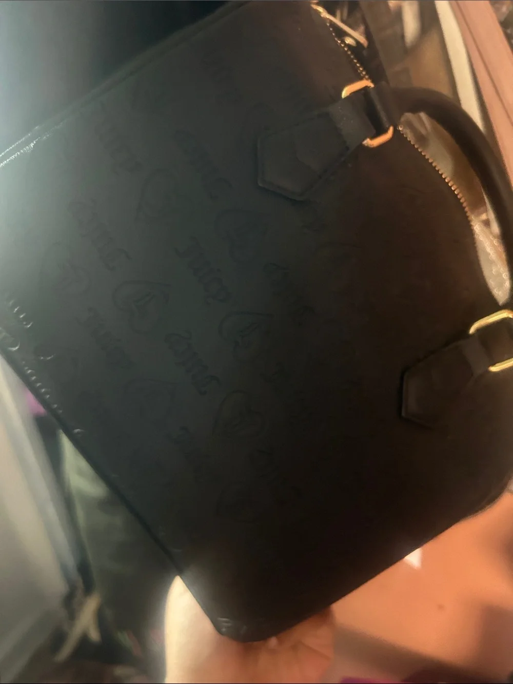 Juicy Couture Black Embossed Satchel with Heart Charm